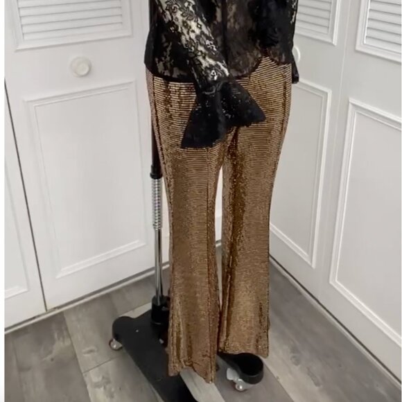 Dance Inc. Gold Sparkle Sequin Pants Sz S-M for Gorgeous Night Out Special Event - Picture 2 of 16